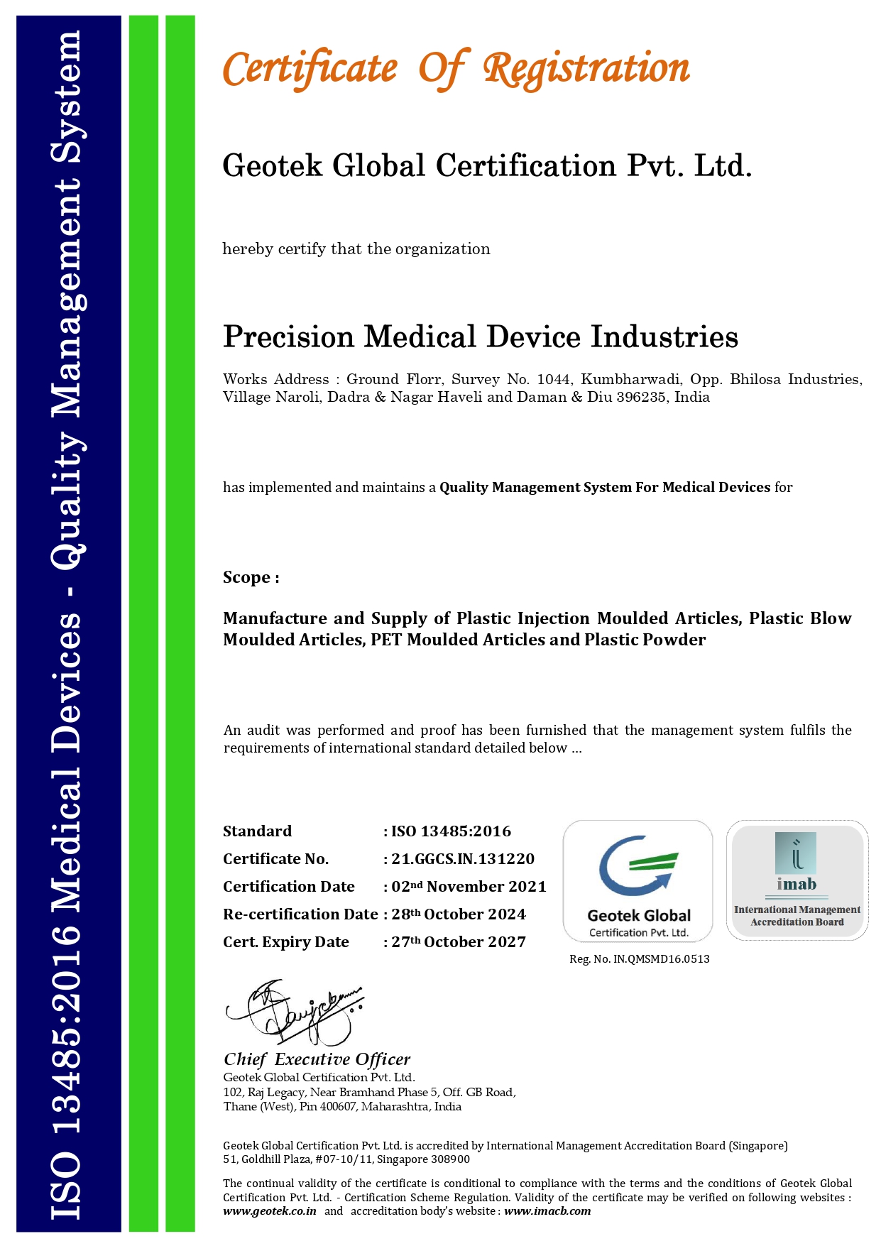 ISO 13485:2016 Certificate