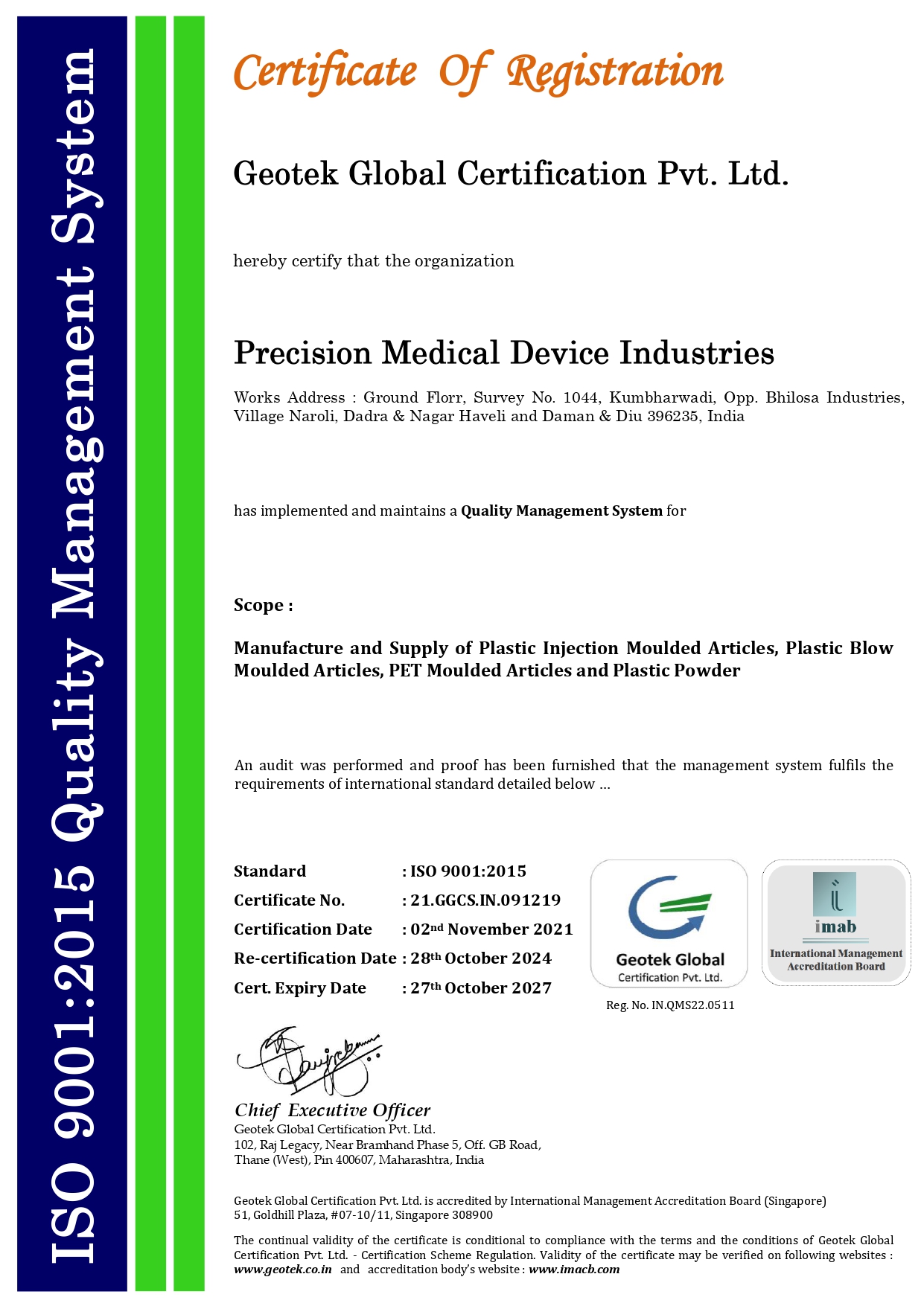 ISO 9001:2015 Certificate